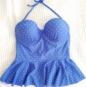 Cute blue with white polka dot peplum swim top